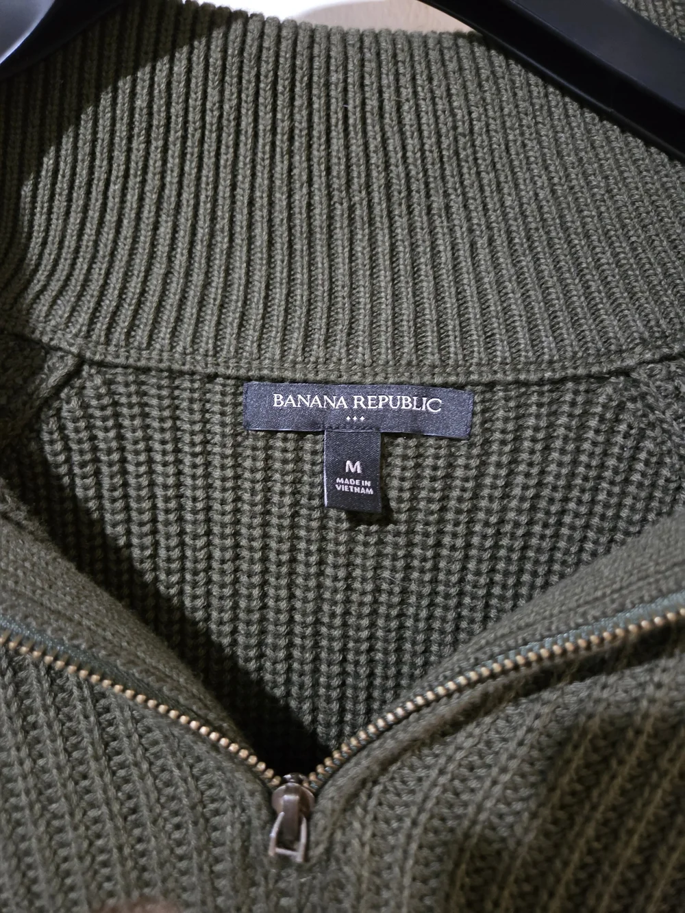Banana Republic Olive Zip-Neck Ribbed Knit Sweater